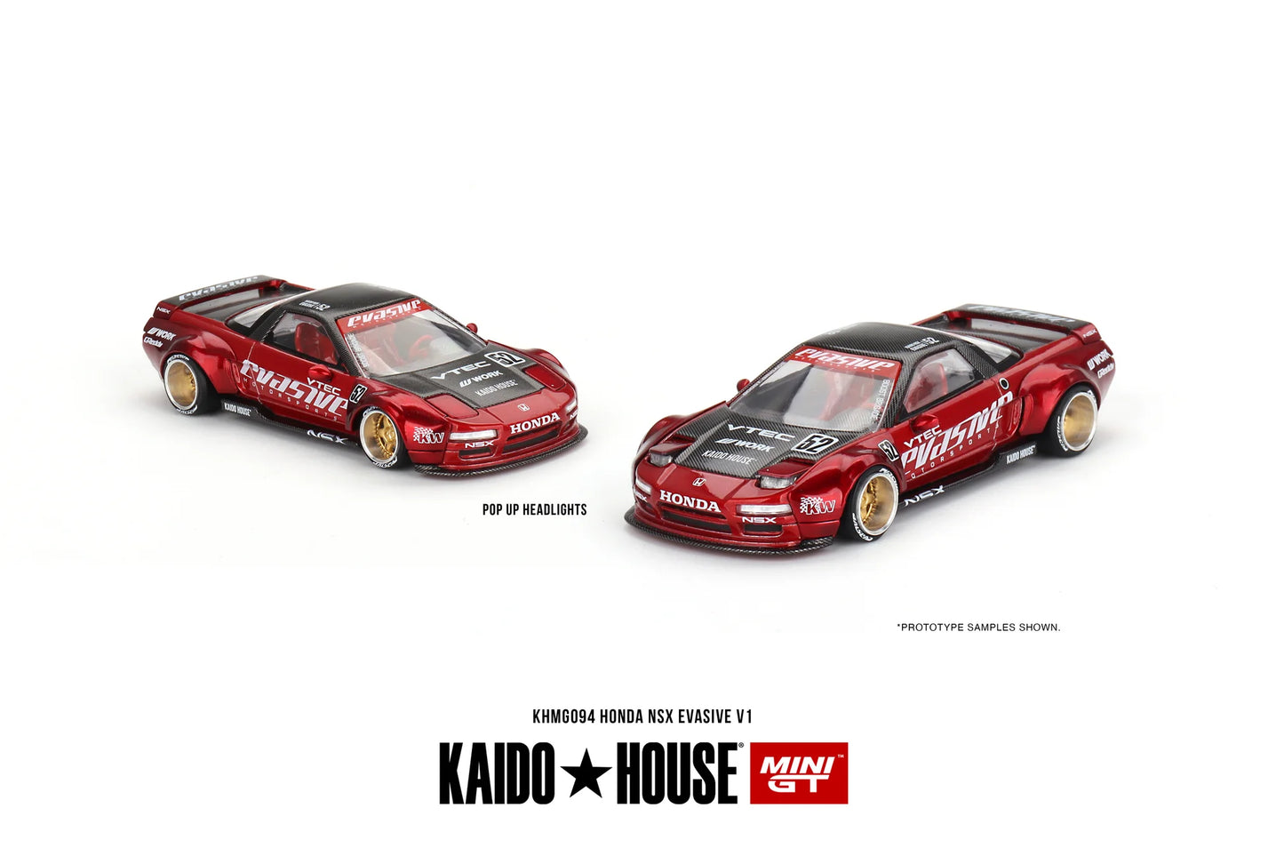 Kaido House x MiniGT - Honda NSX Evasive Motorsports - Candy Red/Carbon V1 (Unsealed)