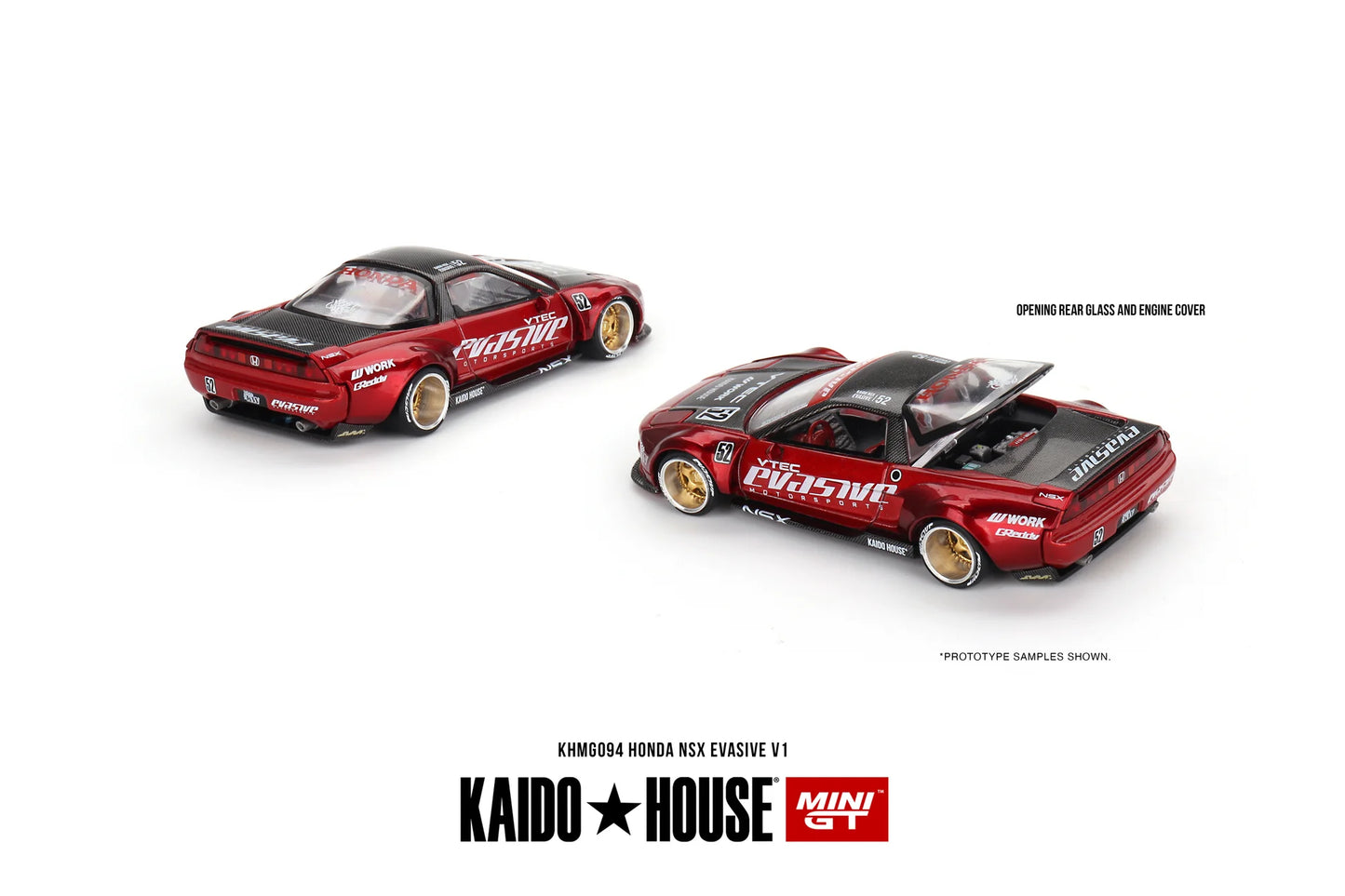 Kaido House x MiniGT - Honda NSX Evasive Motorsports - Candy Red/Carbon V1 (Unsealed)